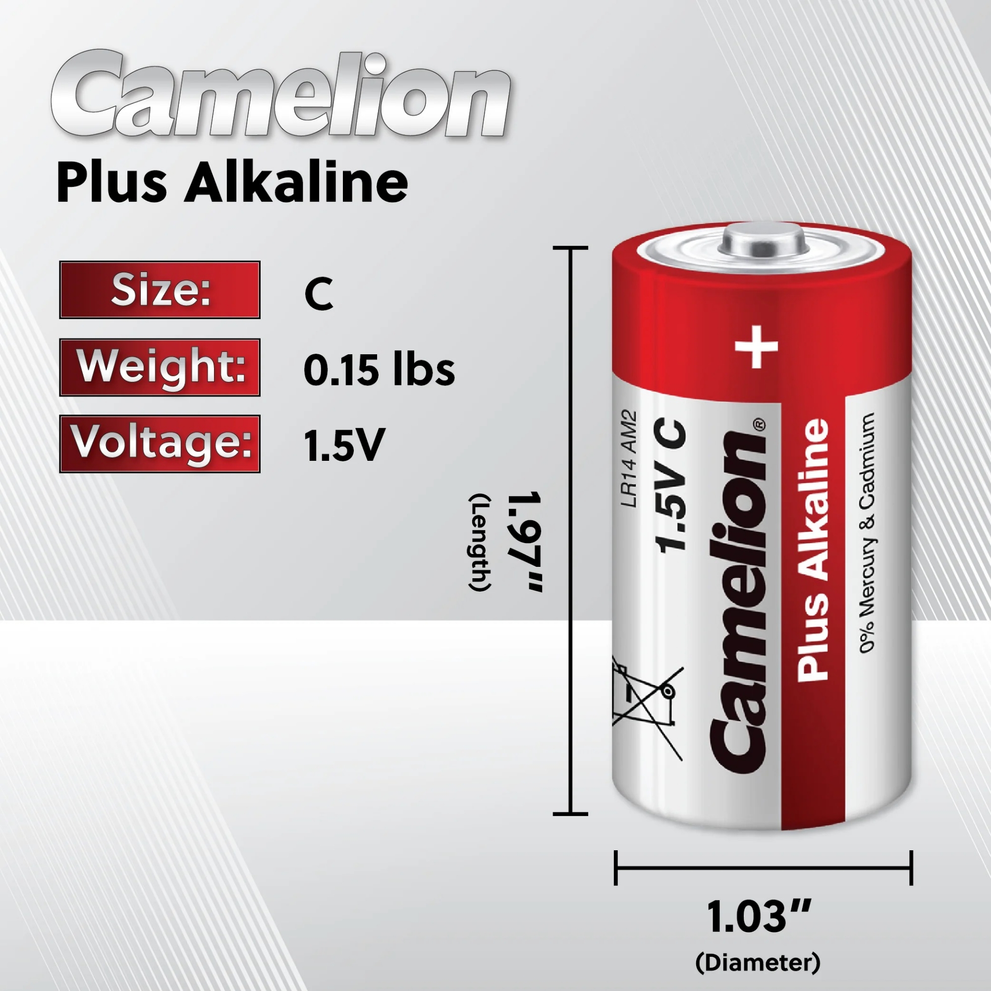 Picture of Camelion Plus Alkaline 1.5V R14(Size C) High Quality Alkaline Battery 2Pcs Multicolor
