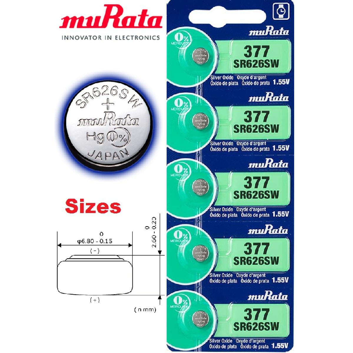 Picture of Murata SR626SW / 377 1.55V Silver Oxide Button Cell Watch Battery 1Pcs Silver