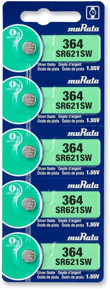 Picture of Murata SR621SW / 364 1.55V Silver Oxide Button Cell Watch Battery 5Pcs Silver