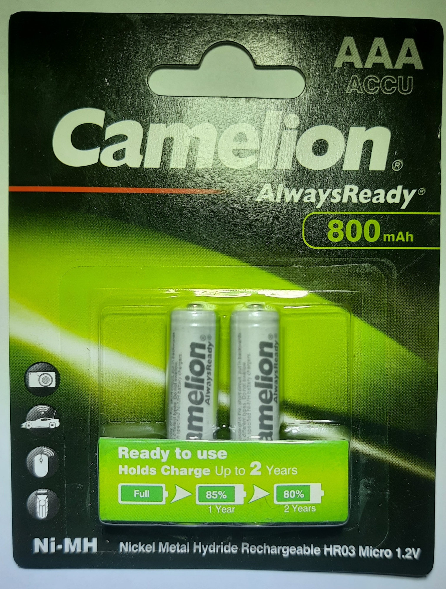 Picture of Camelion R3 1.2V 800mAh AAA Nickel Metal Hydride Rechargeable Battery 2Pcs Multicolor