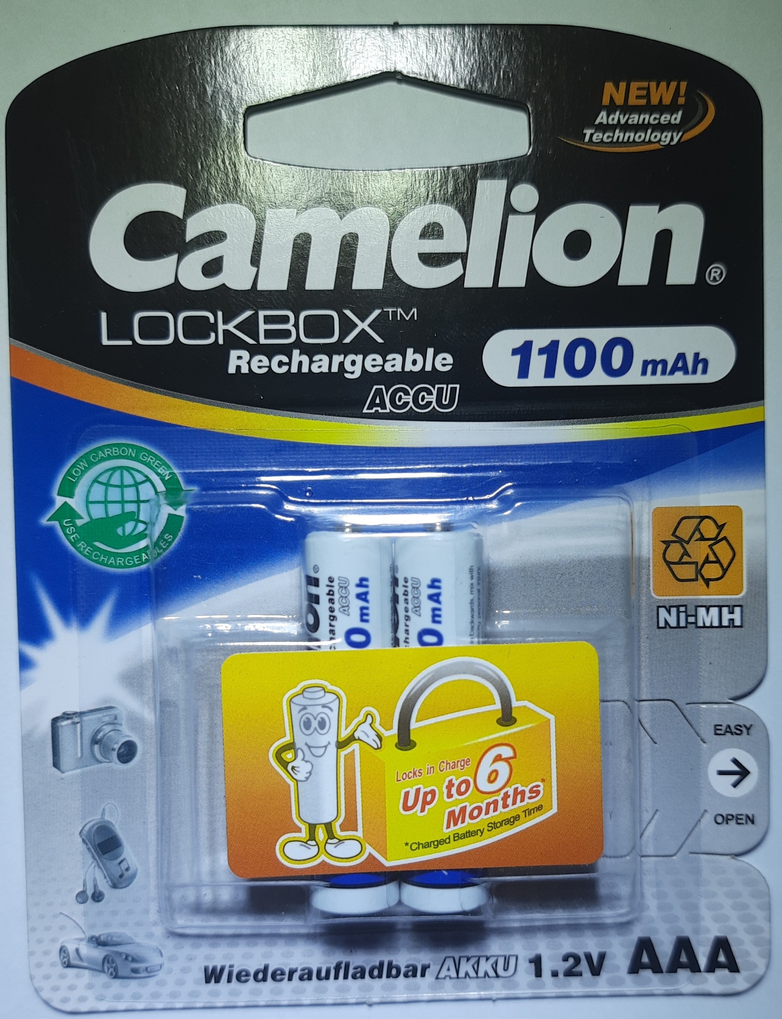 Picture of Camelion Lockbox ACCU  R3 1.2V 1100mAh AAA Nickel Metal Hydride Rechargeable Battery 2Pcs Multicolor