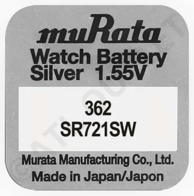 Picture of Murata SR721SW / 362 1.55V Silver Oxide High Quality Button Cell Watch Battery 1Piece Silver