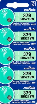 Picture of Murata SR521SW /SR63 /SG0/ SR521/ 379 1.55V Silver Oxide Button Cell Watch Battery 5Piece Silver