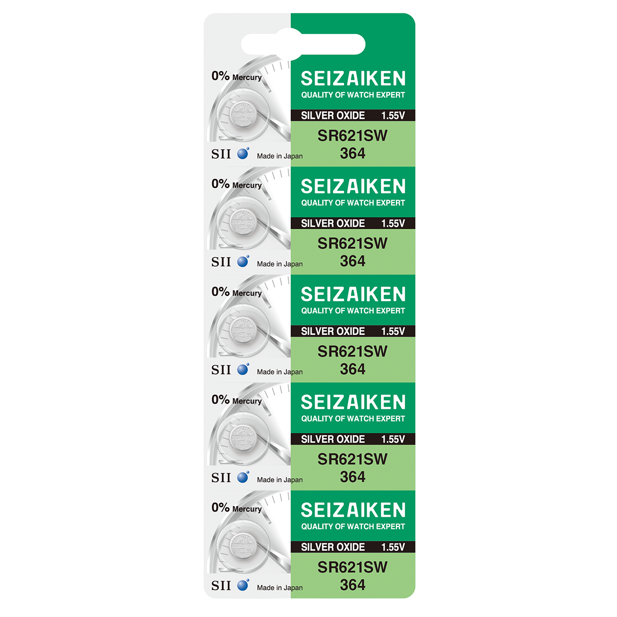 Picture of SEIZAIKEN SR621SW / 364 1.55V High Quality Silver Oxide Button Cell Watch Battery 5Pcs Silver