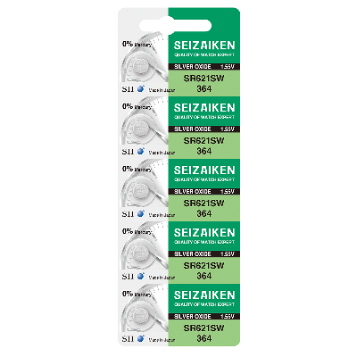Picture of SEIZAIKEN SR621SW / 364 1.55V High Quality Silver Oxide Button Cell Watch Battery 5Pcs Silver