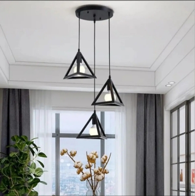 Picture of 3 Modern Iron Ceiling Pendant Lamp Shade Set Black Traingel Shape (Bulb not Included) Black