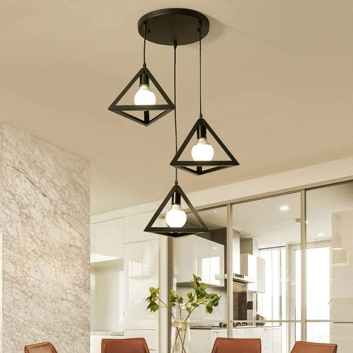 Picture of 3 Modern Iron Ceiling Pendant Lamp Shade Set Black Traingel Shape (Bulb not Included) Black