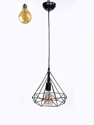 Picture of Modern Homesake Diamond Cluster shape Hanging Light Pendant With Filament Bulb G80- 4 Watt for Home Decoration 1Pcs Black
