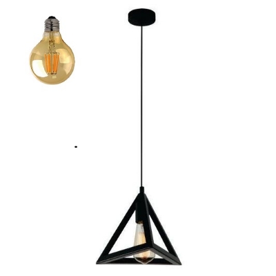 Picture of Modern Iron Ceiling Pendant Lamp Shade Black Traingel Shape With Filament Bulb G80 - 4 Watt 1Pcs Black