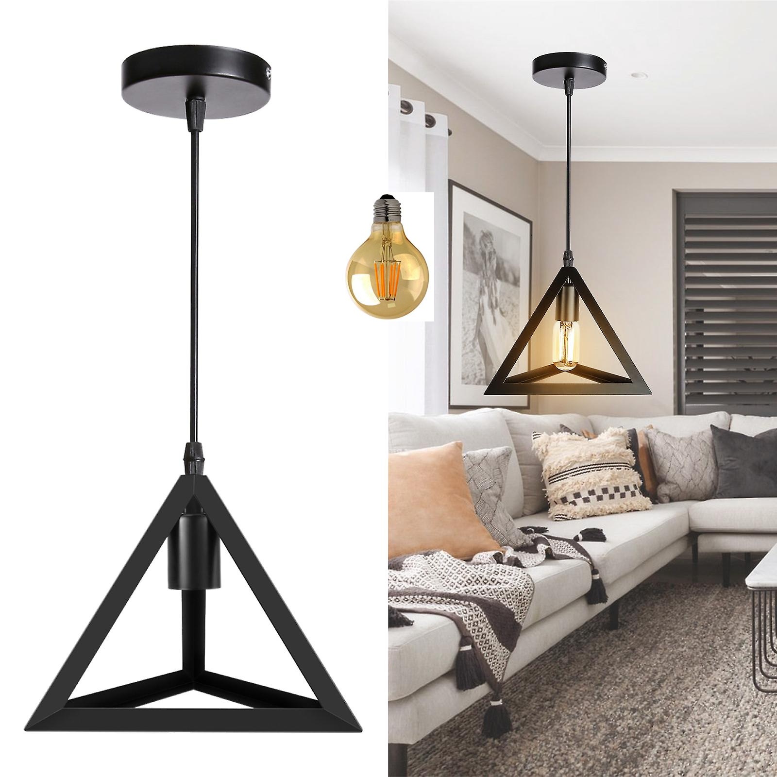 Picture of Modern Iron Ceiling Pendant Lamp Shade Black Traingel Shape With Filament Bulb G80 - 4 Watt 1Pcs Black