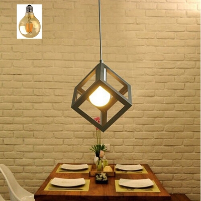 Picture of Modern Iron Ceiling Pendant Lamp Shade Black Square Shape With Filament Bulb G80 - 4 Watt 1Pcs Black