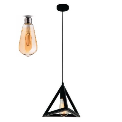 Picture of Modern Iron Ceiling Pendant Lamp Shade Black Traingel Shape With Filament Bulb ST64- 4 Watt 1Pcs Black