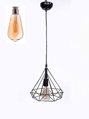 Picture of Modern Homesake Diamond Cluster shape Hanging Light Pendant With Filament Bulb ST64- 4 Watt for Home Decoration 1Pcs Black