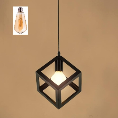 Picture of Modern Iron Ceiling Pendant Lamp Shade Black Square Shape With Filament Bulb ST64- 4 Watt 1Pcs Black
