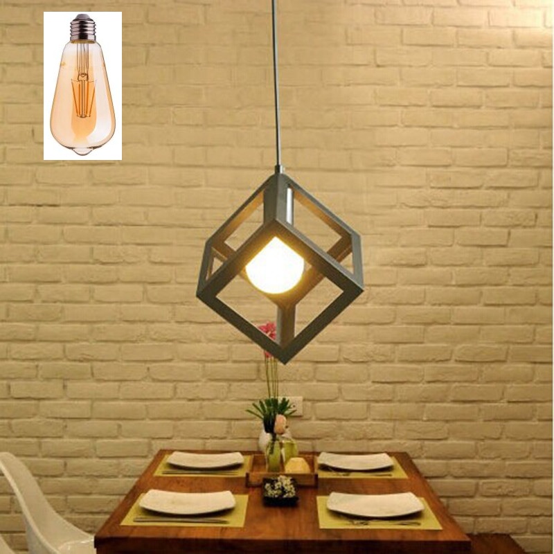 Picture of Modern Iron Ceiling Pendant Lamp Shade Black Square Shape With Filament Bulb ST64- 4 Watt 1Pcs Black