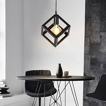 Picture of Modern iron pendant lamp black retro industrial square lamp (Bulb not Included) 1Pcs Black