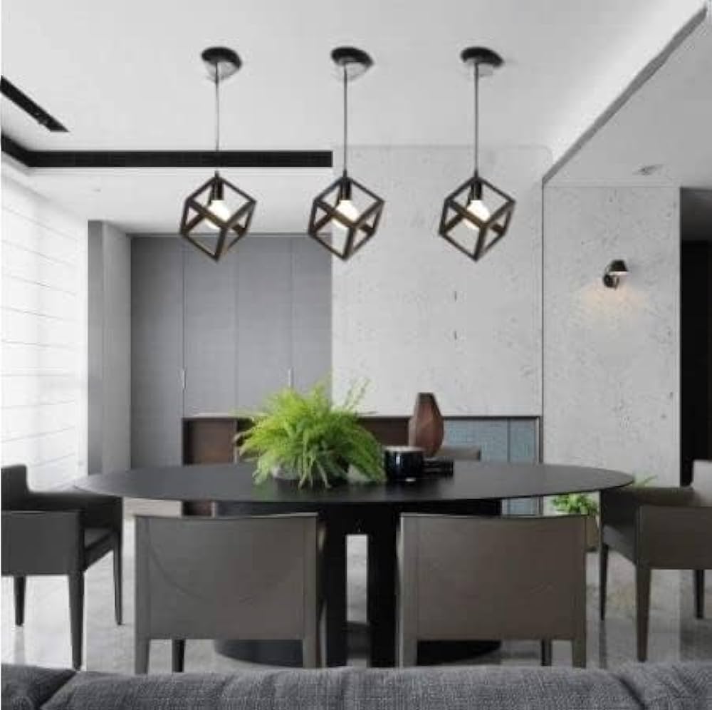 Picture of Modern iron pendant lamp black retro industrial square lamp (Bulb not Included) 1Pcs Black