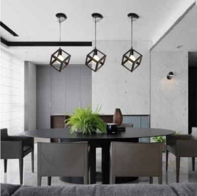 Picture of Modern iron pendant lamp black retro industrial square lamp (Bulb not Included) 1Pcs Black