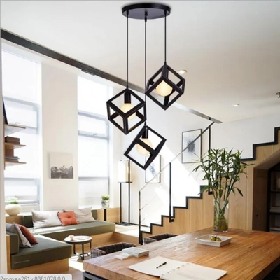 Picture of 3 Modern Iron Ceiling Pendant Lamp Shade Set Black Square Shape (Bulb not Included) Black