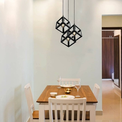 Picture of 3 Modern Iron Ceiling Pendant Lamp Shade Set Black Square Shape (Bulb not Included) Black