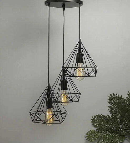 Picture of Modern Homesake 3 Diamond Cluster shape Hanging Light Pendant for Home Decoration (Bulb not Included) Black