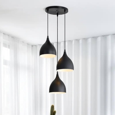 Picture of 3 Lamp Cluster Shade Hanging Light Set Black Ceiling Pendant Light Shade Minar Shape (Bulb not Included) Black