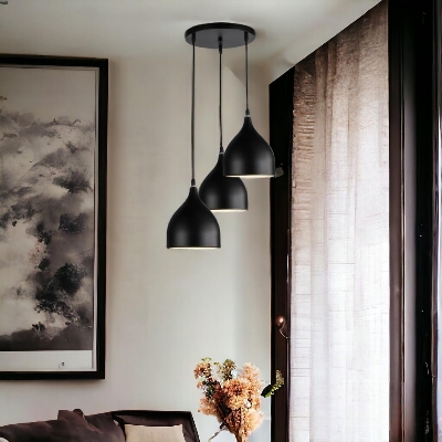 Picture of 3 Lamp Cluster Shade Hanging Light Set Black Ceiling Pendant Light Shade Minar Shape (Bulb not Included) Black
