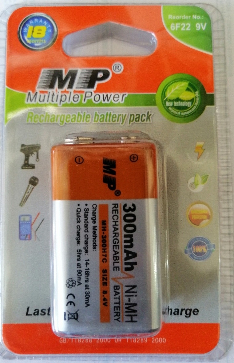 Picture of 9V Rechargeable battery Multiple Power MP 9V  300mAh NI-MH 1psc Multicolor