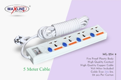 Picture of Maxline ML 254 Multiplug 4 Way Extention Socket 2 Pin Plug 5 Meter Cable