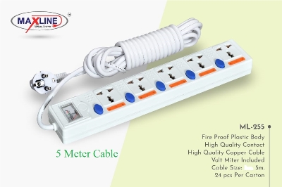 Picture of Maxline ML 255 Multiplug 5 Way Extention Socket 2 Pin Plug 5 Meter Cable