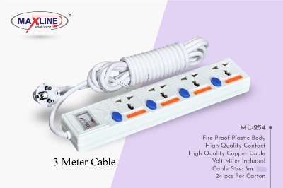 Picture of Maxline ML 254 Multiplug 4 Way Extention Socket 2 Pin Plug 3 Meter Cable