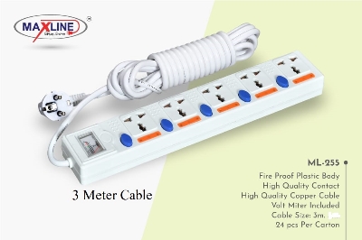 Picture of Maxline ML 255 Multiplug 5 Way Extention Socket 2 Pin Plug 3 Meter Cable