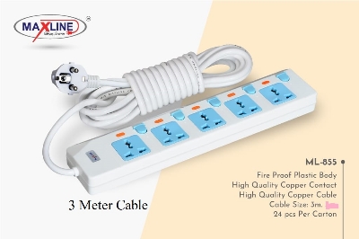 Picture of Maxline ML-855 Multiplug 5 Way Extention Socket 2 Pin Plug 3 Meter Cable