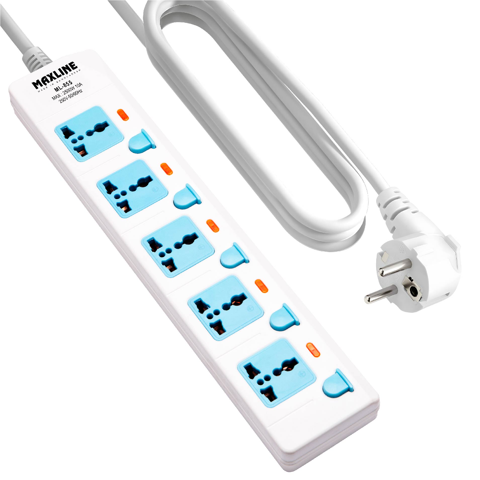 Picture of Maxline ML-855 Multiplug 5 Way Extention Socket 2 Pin Plug 5 Meter Cable