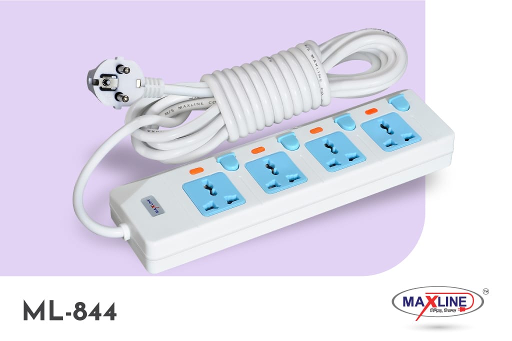 Picture of Maxline ML-844 Multiplug 4 Port Extention Socket 2 Pin Plug 5 Meters Cable