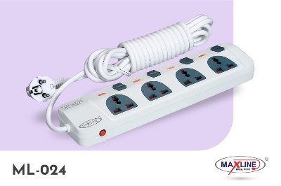 Picture of Maxline ML-024 Multiplug 4 Port Fire Proof Plastic Body Extention Socket 3 Meter Cable