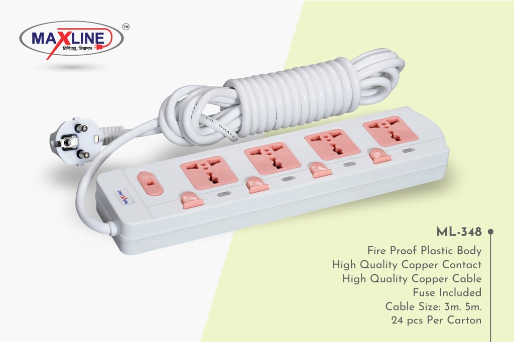 Picture of Maxline ML-348 Extention Socket 4 Port Power Strip 5 Meter Cable Multiplug