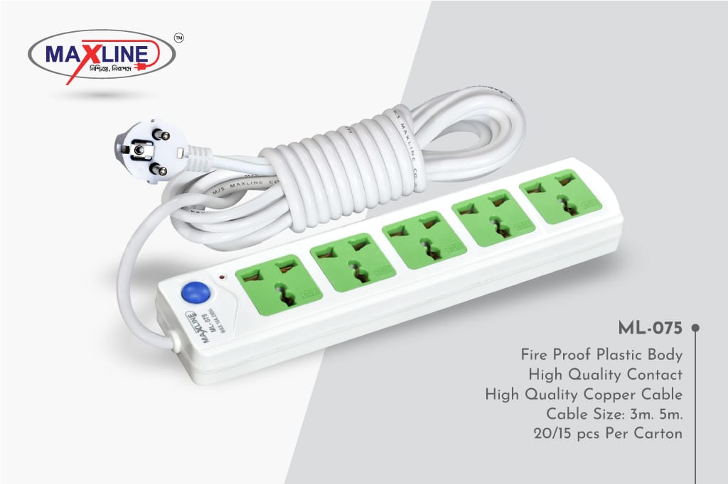 Picture of Maxline ML-075 Extention Socket 5 Port Power Strip 5 Meter Cable Multiplug