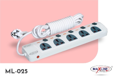 Picture of Maxline ML-025 Multiplug 5 Port Fire Proof Plastic Body Extention Socket 3 Meter Cable  Multi Plug