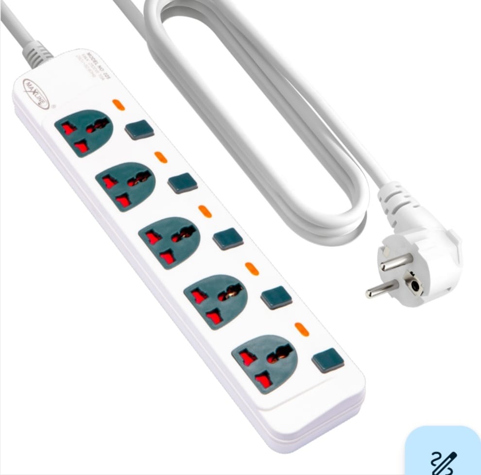 Picture of Maxline ML-025 Multiplug 5 Port Fire Proof Plastic Body Extention Socket 3 Meter Cable  Multi Plug