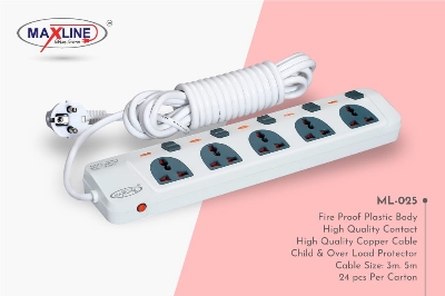 Picture of Maxline ML-025 Multiplug 5 Port Fire Proof Plastic Body Extention Socket 5 Meter Cable Multi Plug