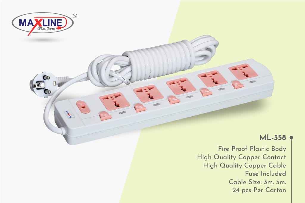 Picture of Maxline ML-358  Extention Socket  5 PortPower Strip 3 Meter Cable Multiplug