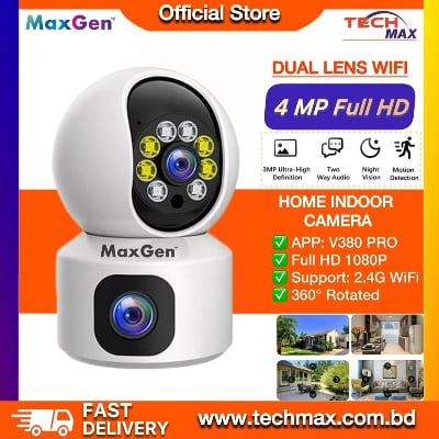 MaxGen SQ01 Dual Lens V380 PRO 4MP WIFI IP Camera Featuring 360-degree View Night Vision Two-way Voice Home WIFI IP Security CCTV Baby Monitor Camera