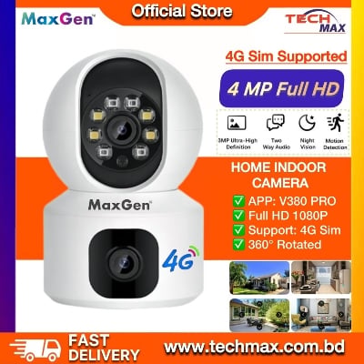 MaxGen V380 PRO Dual Lens SQ01-4G Sim Supported Doll PTZ IP Camera 4MP Night Vision Auto Tracking Two Way Voice (White)