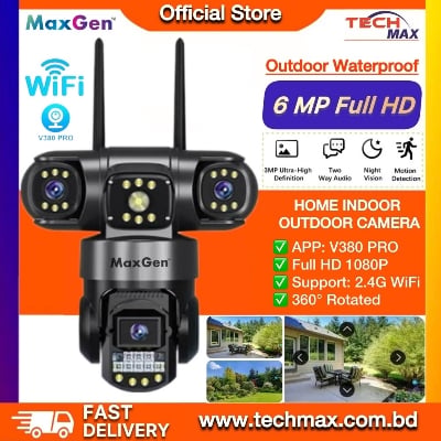 MaxGen V380 PRO 3 Lens WIFI IP Camera SC28 Outdoor Waterproof 6MP Auto Tracking Color Night Vision Two Way Audio PTZ CCTV Camera (Black,Black)