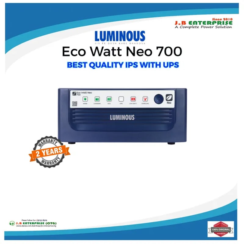 Picture of LUMINOUS Eco Watt Neo 700 IPS UPS 12V | 500 Watt | For 3 Fans & 6-7 Lights / Computer, TV, Printer, Scanner | Authorized Dealer: J.B ENTERPRISE | 2 Years Warranty