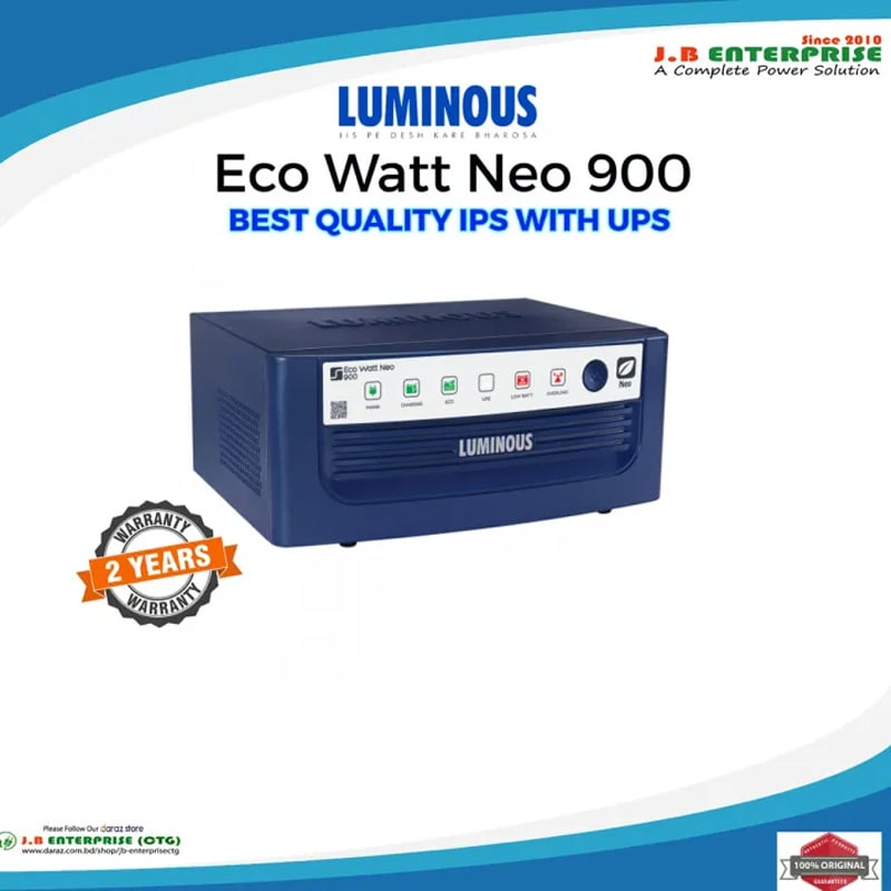 Picture of LUMINOUS Eco Watt Neo 900 IPS UPS 12V | 700 Watt | For 4 Fans & 8-10 Lights / Computer, TV, Printer, Scanner 2 Years Warranty
