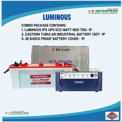 Picture of LUMINOUS IPS UPS ECO WATT NEO 700 CAPACITY 500 WATT WITH EASTERN TUBULAR BATTERY 120T AND COVER FULL SET