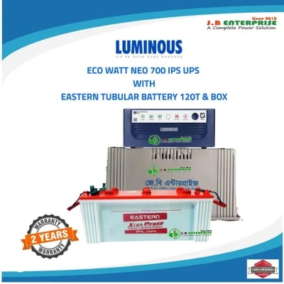 Picture of LUMINOUS IPS UPS ECO WATT NEO 700 CAPACITY 500 WATT WITH EASTERN TUBULAR BATTERY 120T AND COVER FULL SET