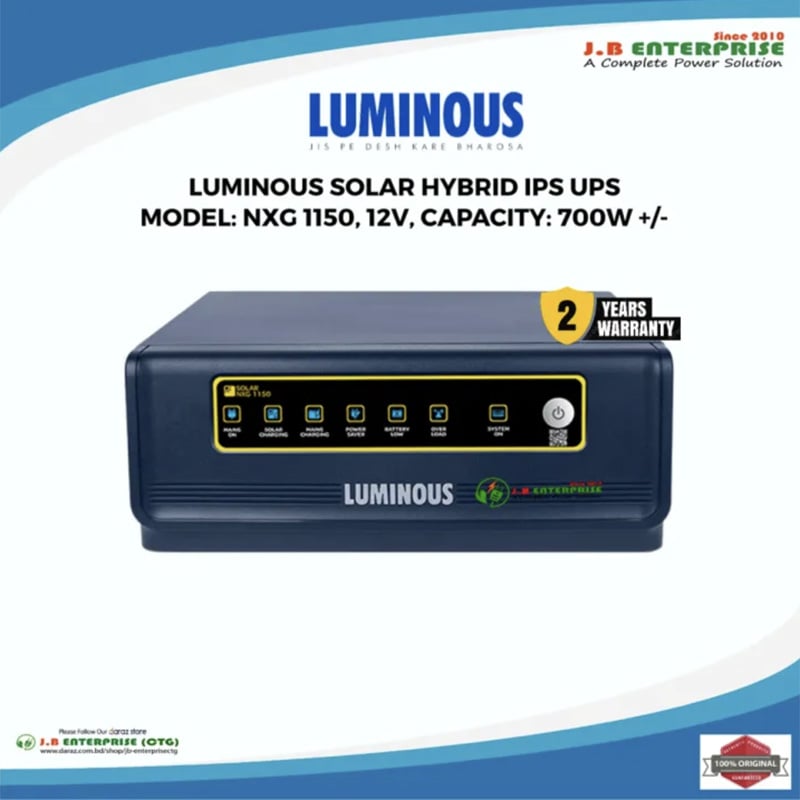 Picture of Luminous NXG 1150E Solar Hybrid IPS UPS | 850VA | 12V | 50A Solar Controller | Up to 850Wp Panels | LED Display | 24-Month Warranty | BIS Certified-Multicolor